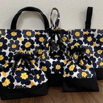 入園入学準備5点セット　女の子向け　シンプルかわいい北欧花柄　黒紺