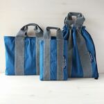 【特集掲載】名入れ*青11号帆布3点セット*くすんだ青×ヒッコリー　レッスンバッグ＆シューズケース＆体操服袋*斜め掛けバッグ*ナップザック