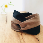 再販！やわらかダブルガーゼ☁︎無地クロスヘアバンド☁︎カフェオレベージュ×黒ミックス