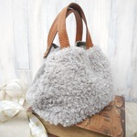 雪降りクリスマス☆エコファーバッグ“Snowball” シルエットが変わるミニトートバッグ グレージュ