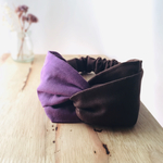 やわらかダブルガーゼ☁︎無地クロスヘアバンド☁︎ブラウン×すみれ色