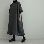 予約販売 リネン100％たっぷりオーバーサイズワンピース　グレー 
