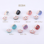 B084-1  12個 チャイナビーズ 陶器ビーズ 招き猫 13×14mm 縦穴 フラワー柄 3×【4ヶ】