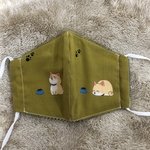 【新色】大人用立体マスク　I09 布マスク  豆柴　キュートなシバ犬　黄色　×  ドット　ハンドメイド