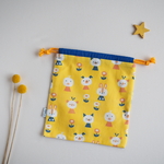 【レトロパペット　きんちゃく袋】22×20 動物、イエロー、コップ袋、ヌノコト、nunocoto fabrics、入園入学オーダー会