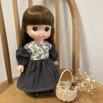 ソランちゃん　ハンドメイド服　ムーン・モス×海のブロードチャコールグレー
