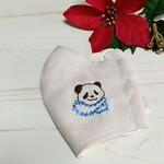 ベージュリネンのパンダマスク 青マフラー