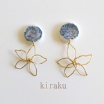 小花の刺繍イヤリング/ピンク、リボン