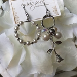 シルバー ヴィンテージ パール×フラワー 大ぶり アンティーク ピアス イヤリング 結婚式