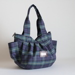 受注製作  Mサイズ　ブラックウォッチ　イエローライン柄プリント生地　 ころりんバッグ♪Mサイズ　Fm2 Lab.