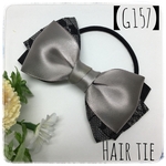 【G157】トリプルリボン ヘアゴム（グレー×レースブラック）