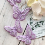 ４枚 【eb90-4-S】パープル  蝶々パーツ 　刺繍　 立体感　オーガンジー　