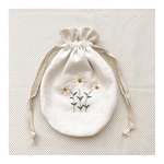 アンティークリネン刺繍巾着袋(花)