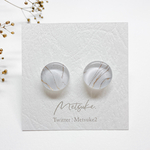 白銀 アルコールインクアート ピアス・イヤリング 【15mm】