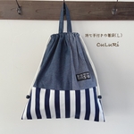 完成品　持ち手付き巾着袋(Ｌ) デニム風
