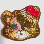 手刺繍 クリスマス猫 ブローチ