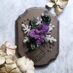 【2点限定】布花 星降る庭 ヴィオラとシルバーリーフ ヘアコーム
