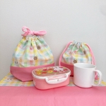 どうぶつギンガムチェックのランチグッズセット【お弁当袋・ランチョンマット・コップ袋】