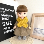 ブラウンリーフのワンピース&マスタードイエローのマフラー&靴下の冬コーデセット ＊メルちゃん ソランちゃんの服＊