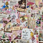 (再販×5)アリスの紙ものセット(pink)＊コラージュ素材＊ジャンクジャーナル