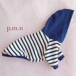 犬服＊ネイビーボーダー＊フードパーカー＊XXS〜L