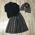 【1点のみ】ウール チェック の 上品 かわいい パッチスカート(マフラー付き)