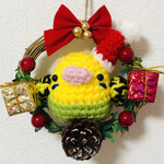 インコと一緒にXmas☆mini③(セキセイ・イエロー×グリーン)
