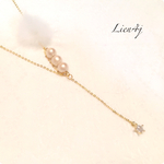 全10色☆ファーとコットンパールのネックレス☆ジルコニア★お星さま ハート