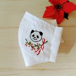 パンダ刺繍マスク リボン柄