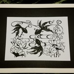 （（na様用））切り絵　蓮と金魚（黒色）Ver.5　原画