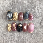 ニュアンスネイル　pink×dark blue 成人式ネイル