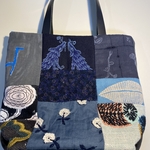 自立できる帆布&本革バッグ　ミナペルホネン生地使用のハンドメイド