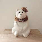 しろくま貯金箱 しろくま君の冬支度☃･.｡*  ベレー帽とスヌードのセット (テラコッタ・リボン)