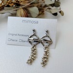 シルバーメタルボタン×ガラスビーズピアス