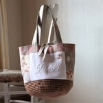 秋冬*フランスアンティーク*ウールかごバッグ*手刺繍モノグラム*ティツキングリネン