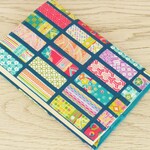【文庫本】ゴムバンド栞付ブックカバー★着物 短冊柄 カラフル 和モダン★ブルー