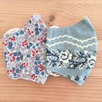 大人用布マスク 立体 2枚1セット 南天&フレンチデニム風