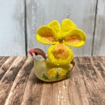 陶器のお香立て　シナモン文鳥×黄色ビオラver.