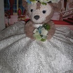 ウェディングドレス　白とブルーの花冠　ウェルカムベア　シェリーメイS用