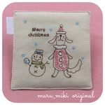 再販【クリスマスワンちゃん】刺繍 コースター