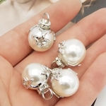 【パールチャーム】シルバー　星柄　パール　クリスマス　約16mm  6個入り