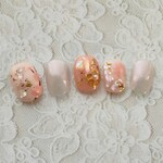 No.102再販５ꕤ⠜ネイルチップ　成人式ネイル　振袖　ピンク　シェルネイル　ブライダルネイル　入学式　ブライダルネイル　