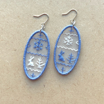 オーガンジー刺繍　雪とうさぎのノルディック柄ピアス/イヤリング
