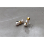6mm 淡水パール 3連 24K純金箔 ピアス イヤリング 【513】
