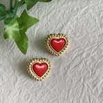 【15mm】イタリアヴィンテージ  ハートアクリルボタン ゴールド×レッド 2個セット