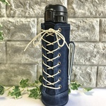Ｂ　ユーズド加工ネイビーデニム 水筒カバー 編み上げ ボトルカバー 