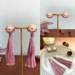 ビーズ刺繍＊ラベンダーとパールの2way タッセル ピアス