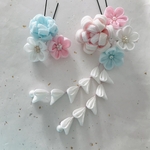 つまみ細工　卒業式髪飾り　白花