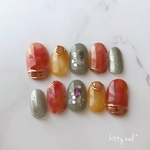 ネイルチップno.60  レッド、グリーン系ニュアンスネイル　成人式ネイル
