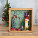 鳥さんとクリスマスBOX 【羊毛フェルト鳥さん シロハラインコ 1羽とミニチュアインテリア&小物付き箱のお部屋】
